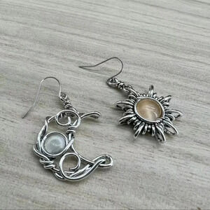 Sun and Moon Boho Silver Plated Earrings